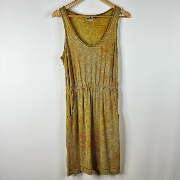 KAVU Womens Spartadress Small Sleeveless Tank Dress Gold Yellow Stripe Pockets - Picture 1 of 12